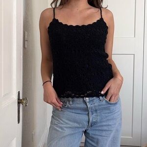 Black Vintage Lauren by Ralph Lauren Hand Knit Crochet Tank Top